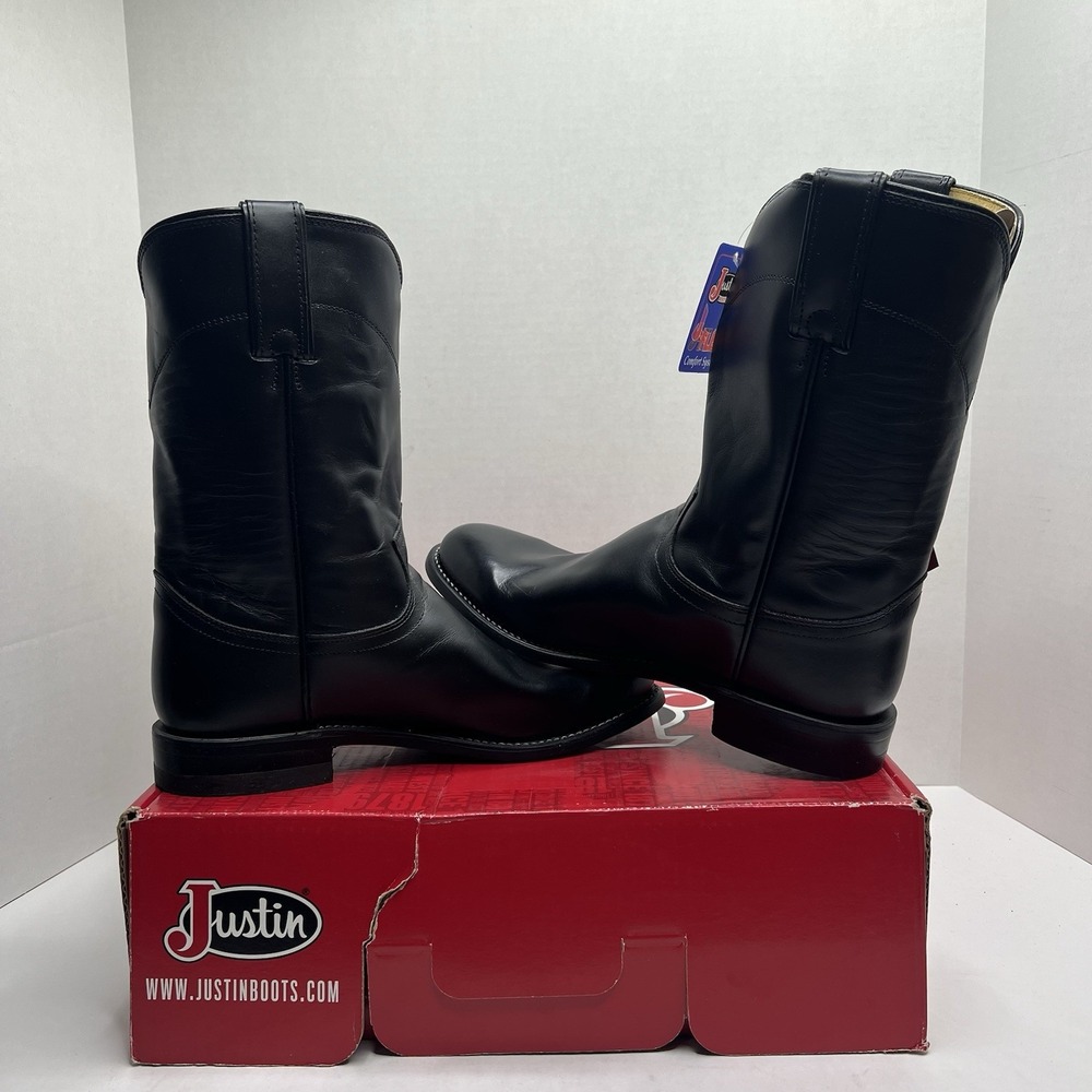 Justin Boots Mens Size 8 D Black Kipskin Leather Western Roper Boots NIB 3133
